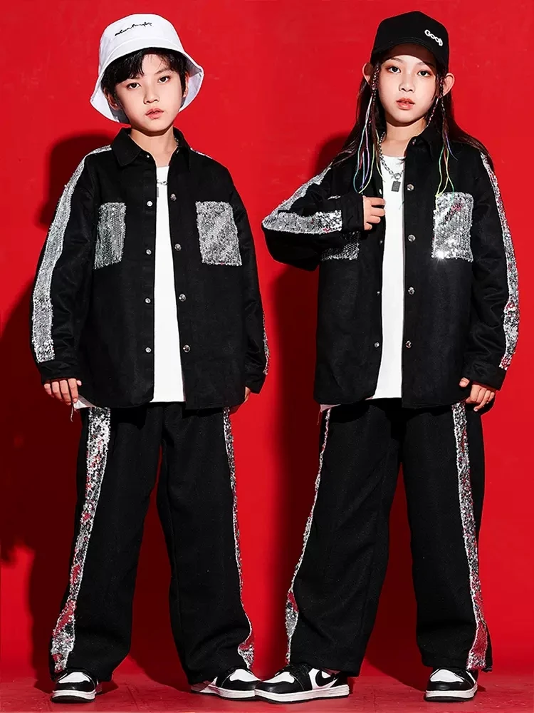 Disfraz de baile de Hip Hop para niños y niñas, ropa de actuación de Jazz, traje Kpop, pantalones de abrigo, traje de Hip Hop para niños, ropa de calle Rave BL9414