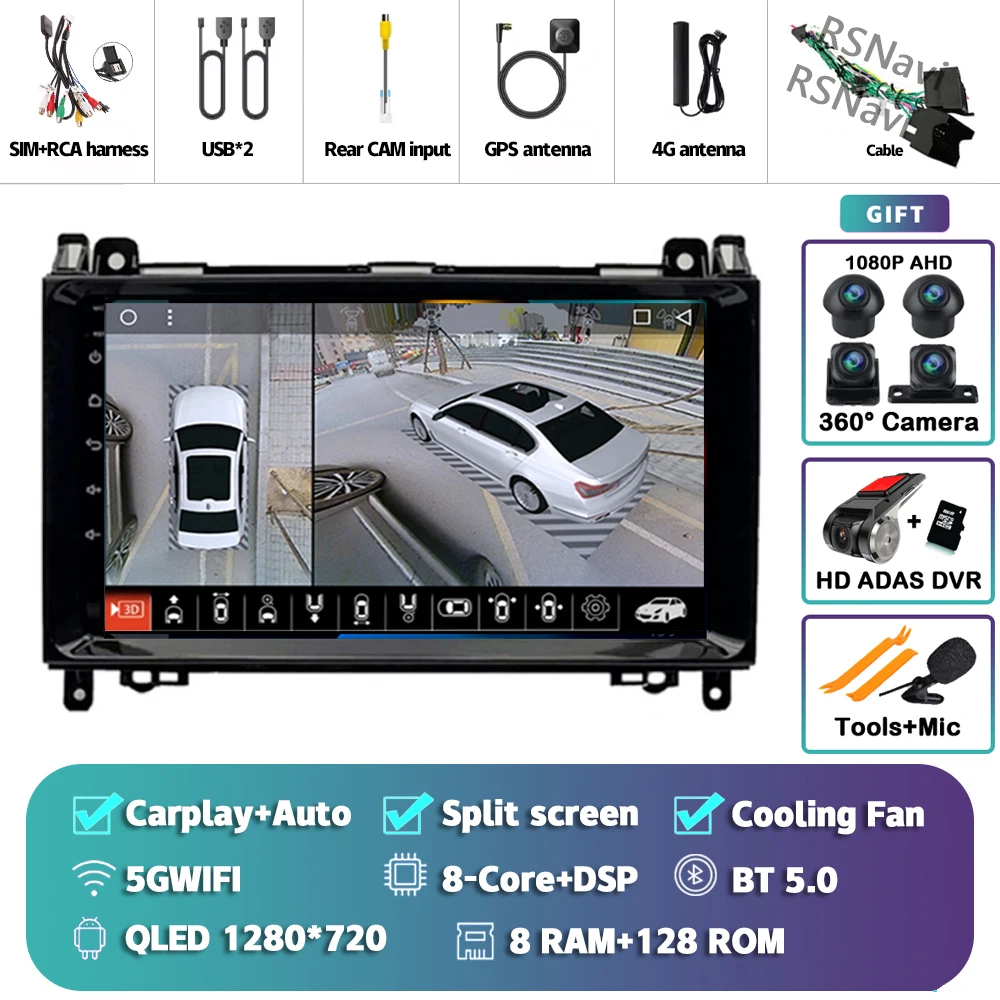 Android 15 Voor Benz Sprinter Volkswagen Crafter 2006-2016 2K QLED Android Autoradio Multimedia Video Player GPS stereo CarPlay