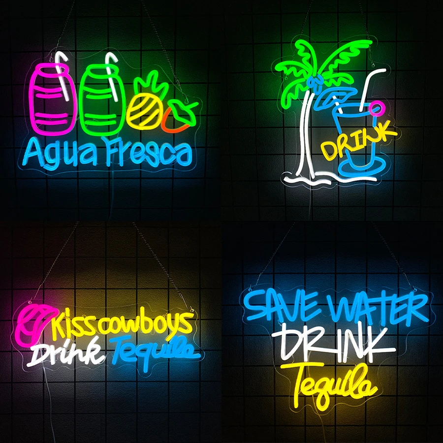Kiss Cowboy Drink Tequila Neon Sign For Wall Decor,Led Neon Light For Beer Bar Decor,Pub Party,Club,Night Club,Man Cave,Shop