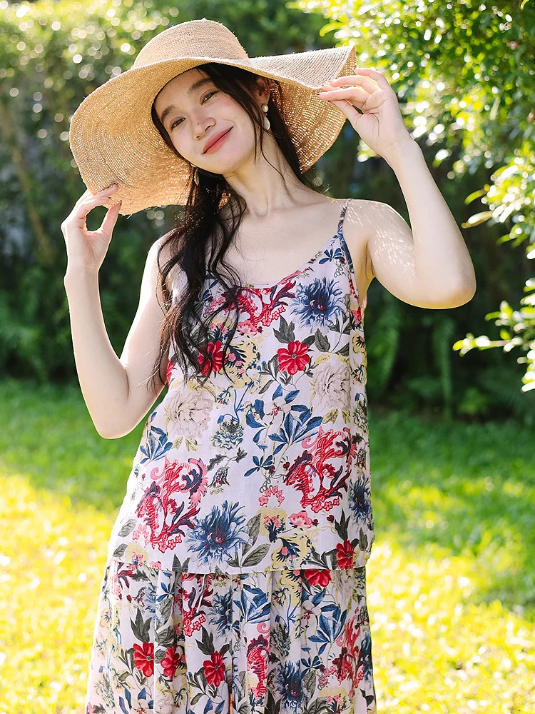 

Женская одежда для путешествий: Топ-майка с U-образным вырезом, регулируемыми бретелями, из 7-слойного льняного материала с принтом, в ретро-стиле, влагоотводящая и дышащая