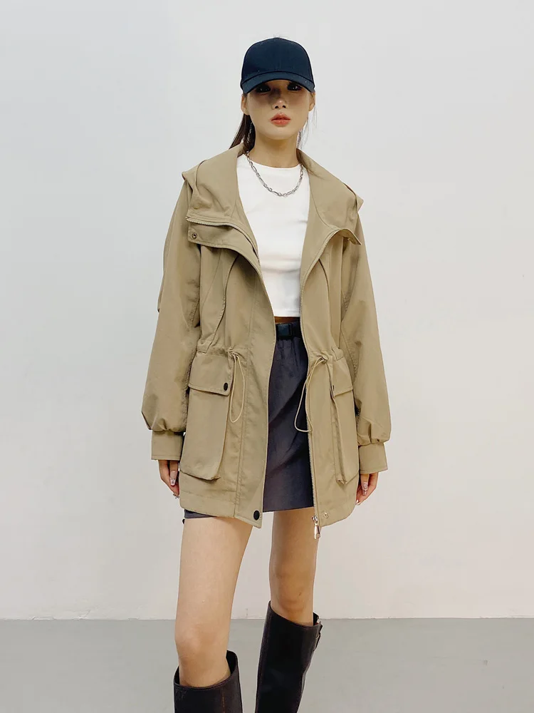 

Autumn Winter Women's Loose Long Coat Outdoor Casual Style Waist-Cinching Hooded Windbreaker New 2024 Trendy Piece