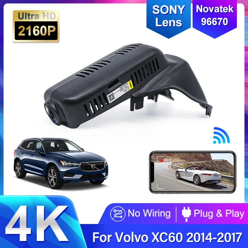 4K Dash Cam Camera For Volvo XC60 2014 2015 2016 2017 Car DVR  Video Recorder Wifi Car Accessories APP Control Function