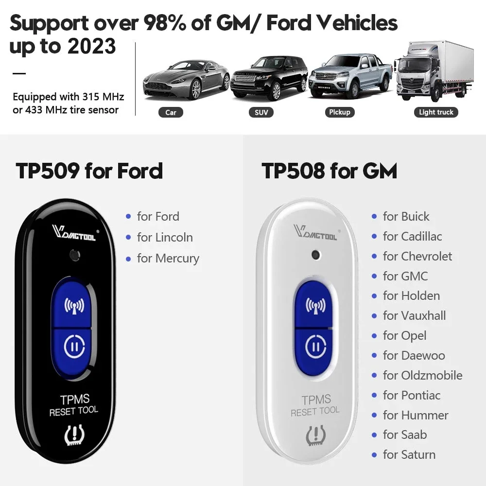 VDIAGTOOL TP509 TPMS Relearn Tool For GM/Opel Series Vehicles 2024 Ver. TPMS Reset Tool For 315 MHz or 433 MHz TPMS Sensor