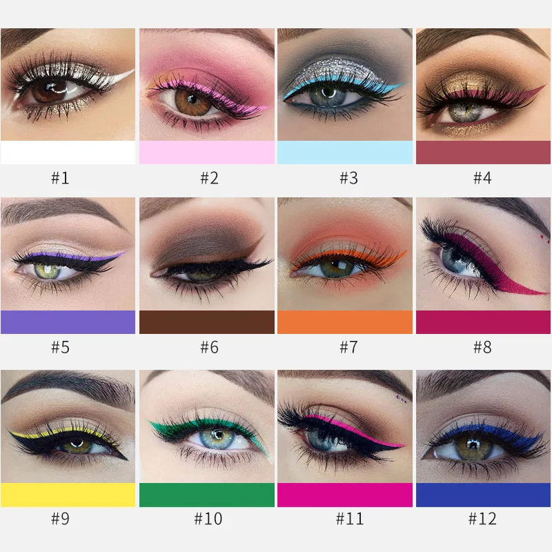 Matte Liquid Eyeliner Pencil Set 12 Colors Waterproof Long Lasting Smudge Proof Eyeshadow and Aegyosal Pen Daily Essential