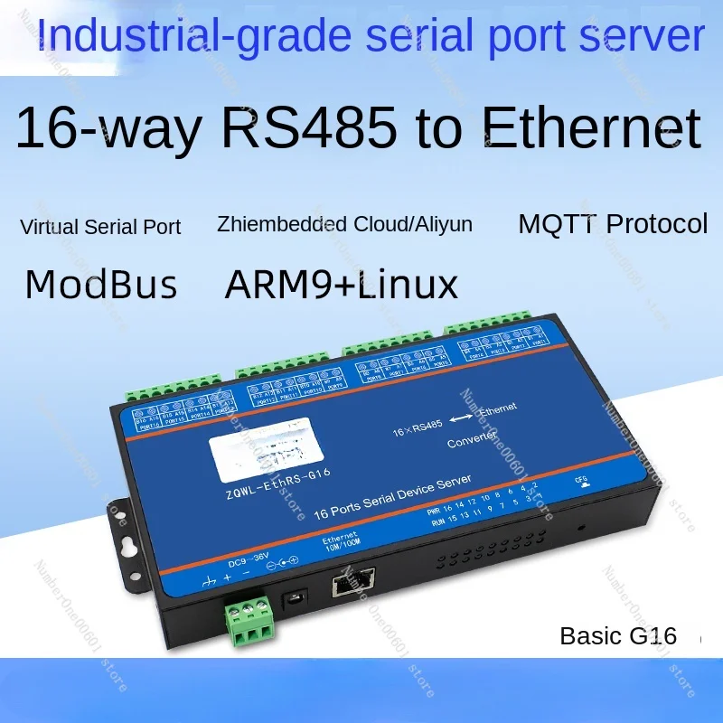 

16-канальный последовательный сервер RS485 для модуля Ethernet промышленного класса, шлюз связи RTU/TCP, протокол MQTT RS485 к RJ45