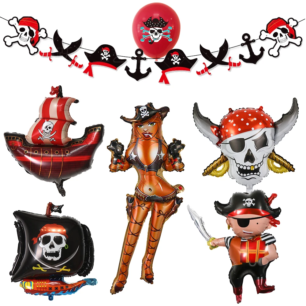 Pirate party balloon Banner decor Pirate Skull balloon Pirate ship balloon kids Pirate Birthday Party Decoration balloon Banner