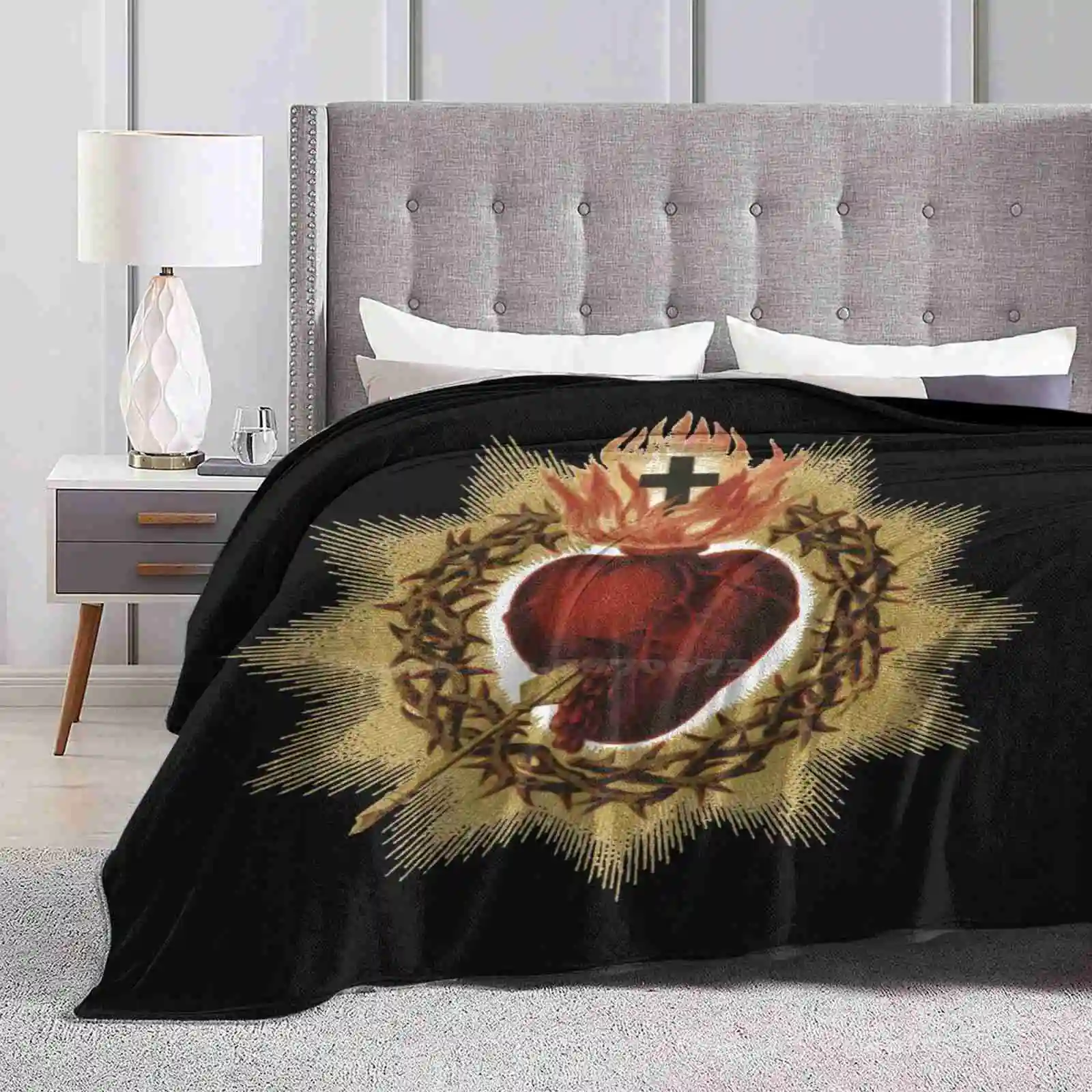 Sacred Heart Of Jesus Catholic Trend Style Funny Fashion Soft Throw Blanket Jesus Christ Virgin Mary Lord Savior God Father