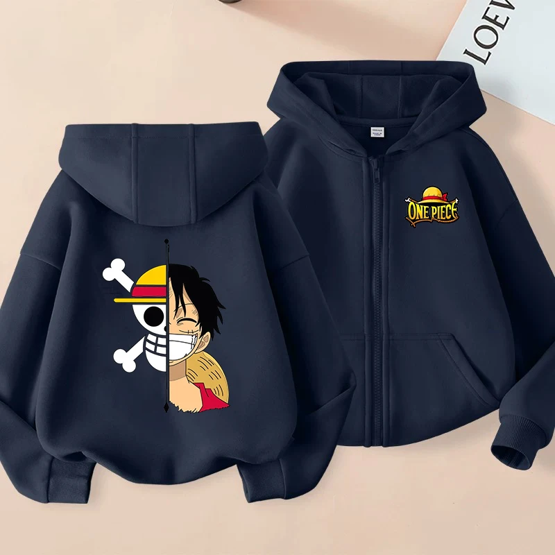 

Cartoon Print Clothes Anime One Pieces Zipper Hoodie Kids Long-sleeved Luffy Zoro Hooded Sweatshirt Casual Top for Boys Girls