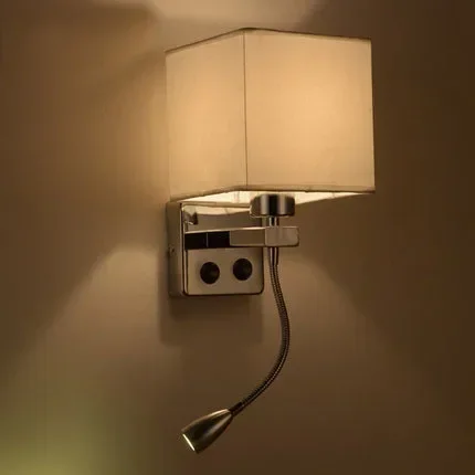 Modern brief bedside wall lamps 1w led reading light lamp wall bed hose rocker arm Reading wall lighting fabric lampshade