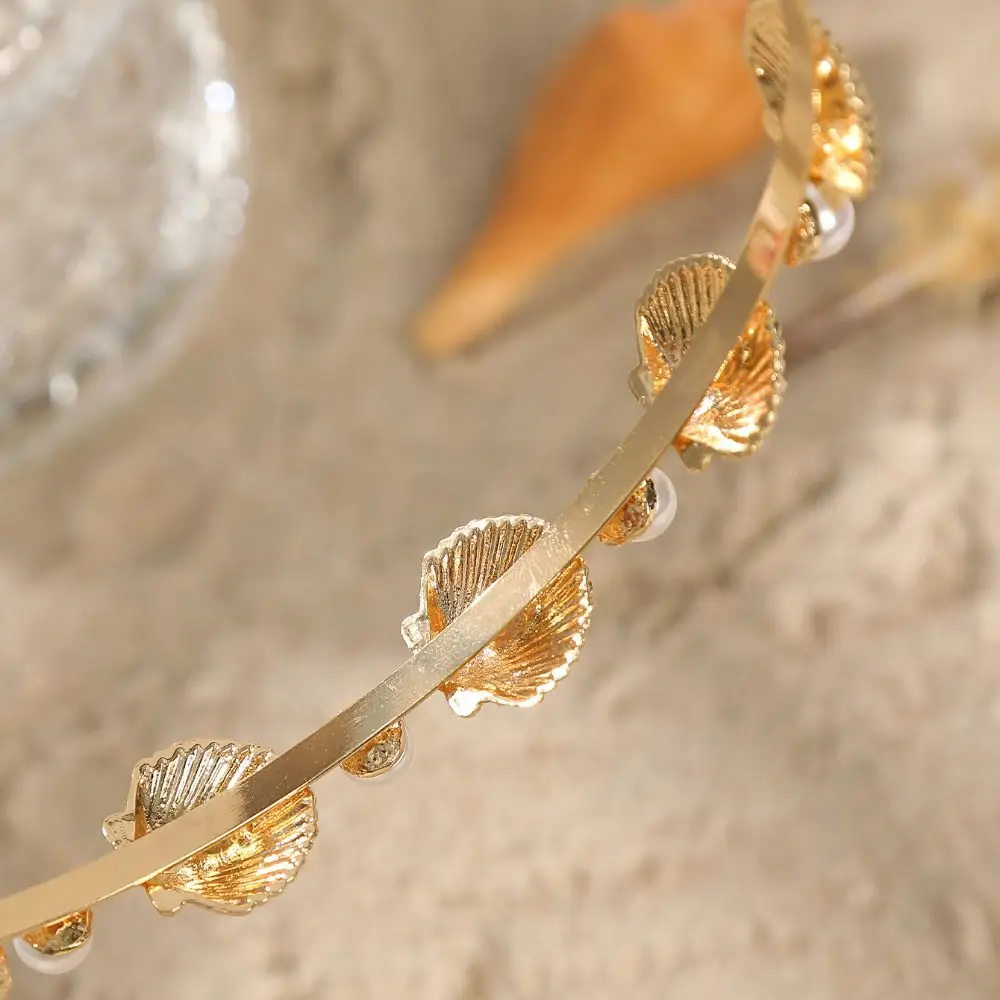 Korean Headpiece Gold Color Starfish Shell Headband Silver Irregular Pearl Hair Hoop Chic Elegant Crown Tiaras Women view 3