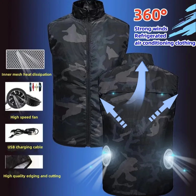 Ice Cool Vest Wearable Cooling Fan Jacket Air Conditioner Clothes Outdoor High Temperature Work Fishing Sleeveless Vest Hiking