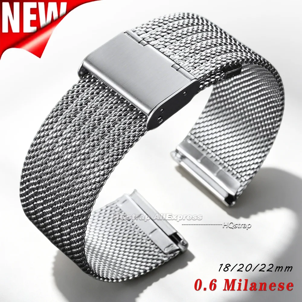 Bracelet de montre en maille milanaise 0.6, 18mm 20mm 22mm, universel, pour Seiko, DW Sport, accessoires de bracelet en acier inoxydable