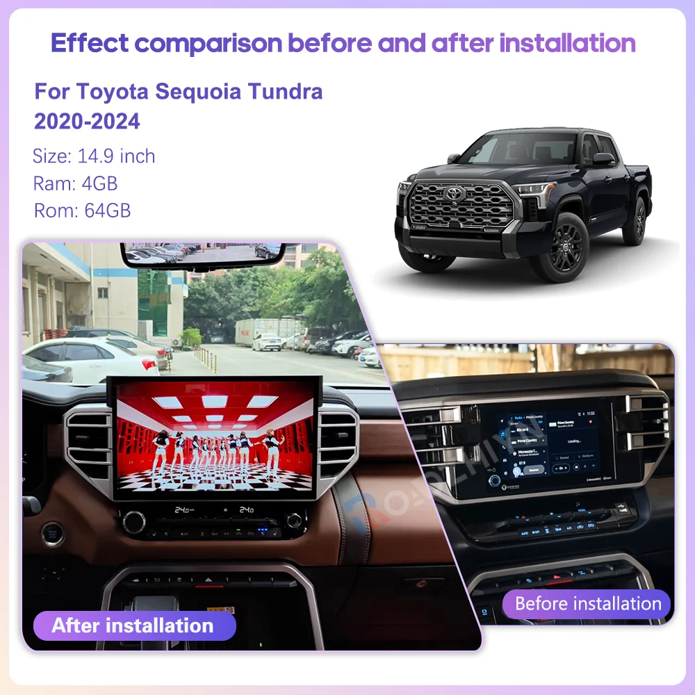 14.9inch Car Multimedia Video Player For Toyota Tundra Sequoia 2020-2024 GPS Navigation Android13 radio Carplay 4G Wifi 360Camer