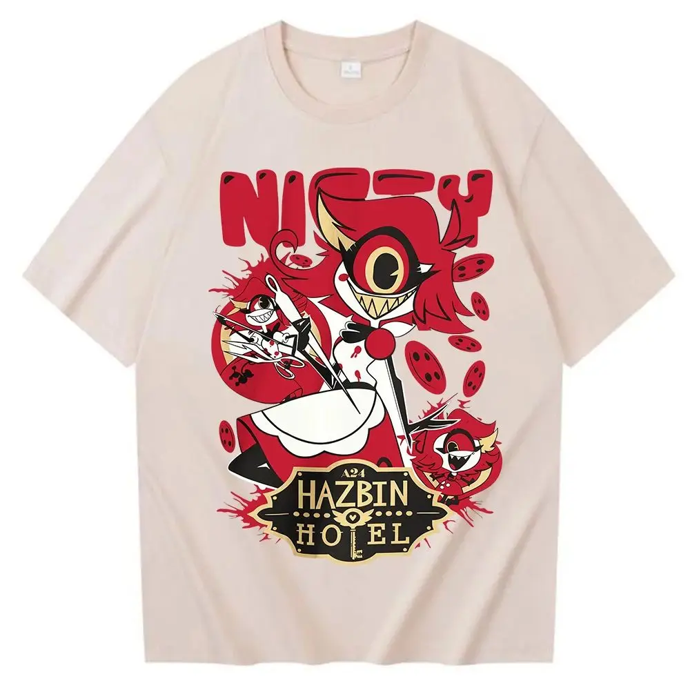 Retro Y2k T-Shirt Hazbin Hotel Niffty Design T-shirt Hip Pop Harajuku Short Sleeve O-neck Casual Shirt Gift Unisex