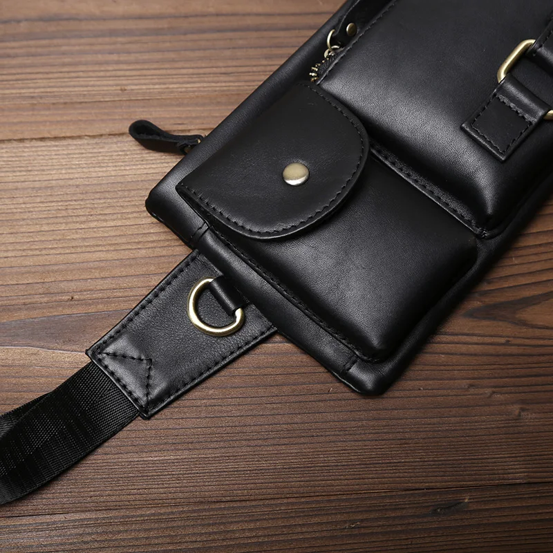 Mini Genuine Leather Waist Bag For Men\'s Fashionable Multifunctional Mobile Phone Bag Casual Sports One Shoulder Small Chest Bag