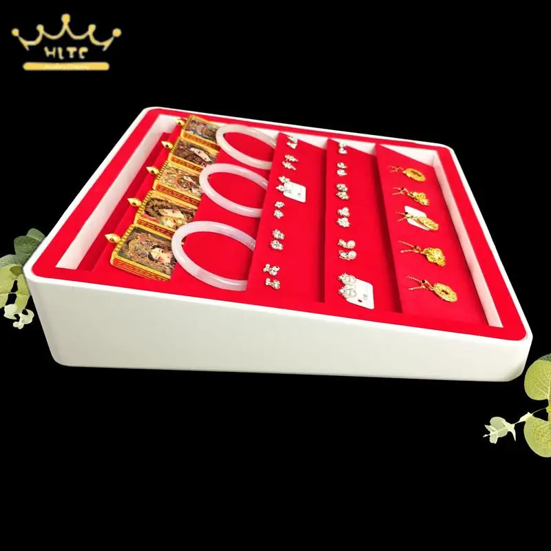 Tilting Jewelry Display Tray with Lacquered Finish and Fabric Lining for Displaying and Storing Earrings Pendants and Bracelets