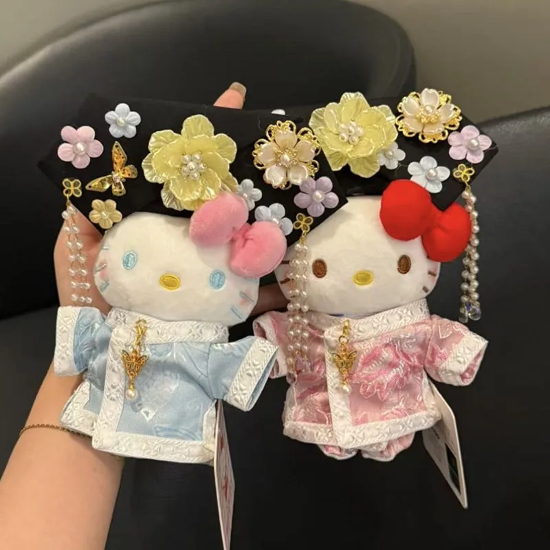 

Kawaii Chinese Style Hello Kitty Plush Keychain Qing Dynasty Princess Gege Style KT Cat Stuffed Toys Girl Bag Doll Pendant Gifts
