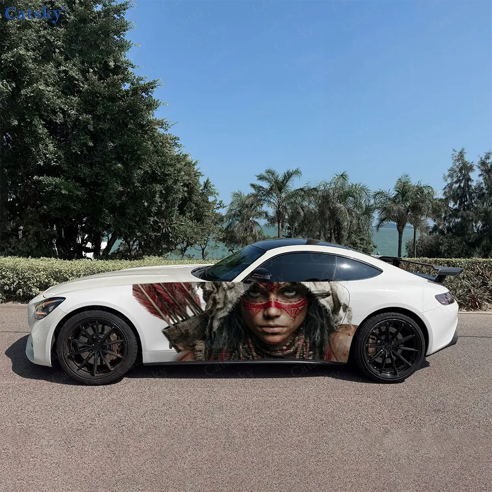 2pcs Indigenous Style Portrait Car Side Wraps, Self-Adhesive PVC Waterproof & Scratch-Resistant Stickers, Car Accessory Gift
