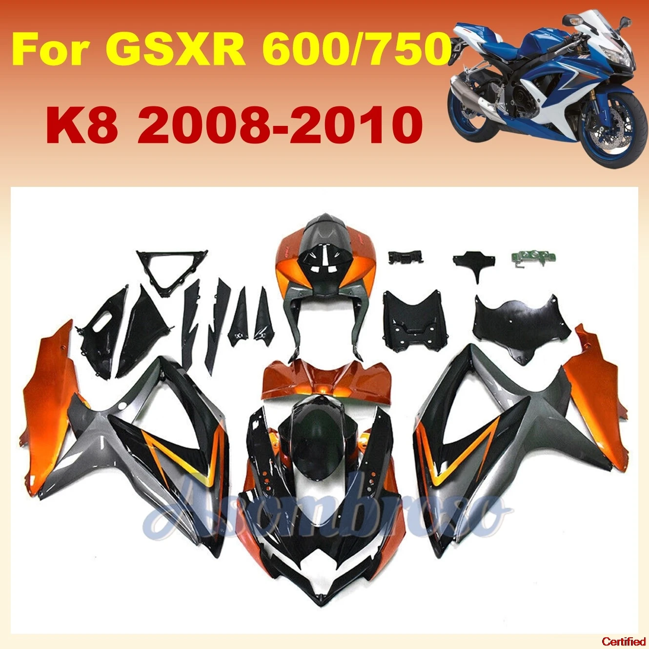 

Full Fairings kit fit For GSXR 600 750 2008 2009 K8 GSXR600 GSXR750 08 09 10 orange gray black Bodywork cover