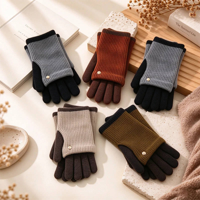 Women Winter Knitted Gloves Touch Screen Thermal Warm Soft Stretch Wrist Gloves Outdoor Driving Cycling Cold Weather Mittens