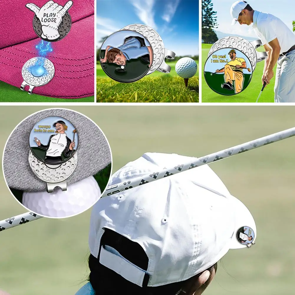 Golf Ball Marker Hat Clip Funny Golfer Pattern Magnetic Golf Baseball Cap Clips Decorative Accessories Gift for Friends T9X9