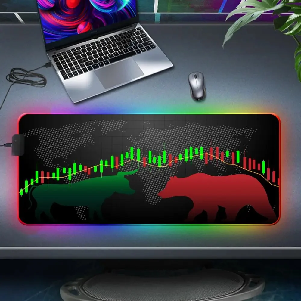 

HD Print Lock Edge Keyboard Mat RGB Mouse Pad Stock Market Candle Chart Game Mouse Mat With Backlit LED Mousepad Rubber Desk Mat