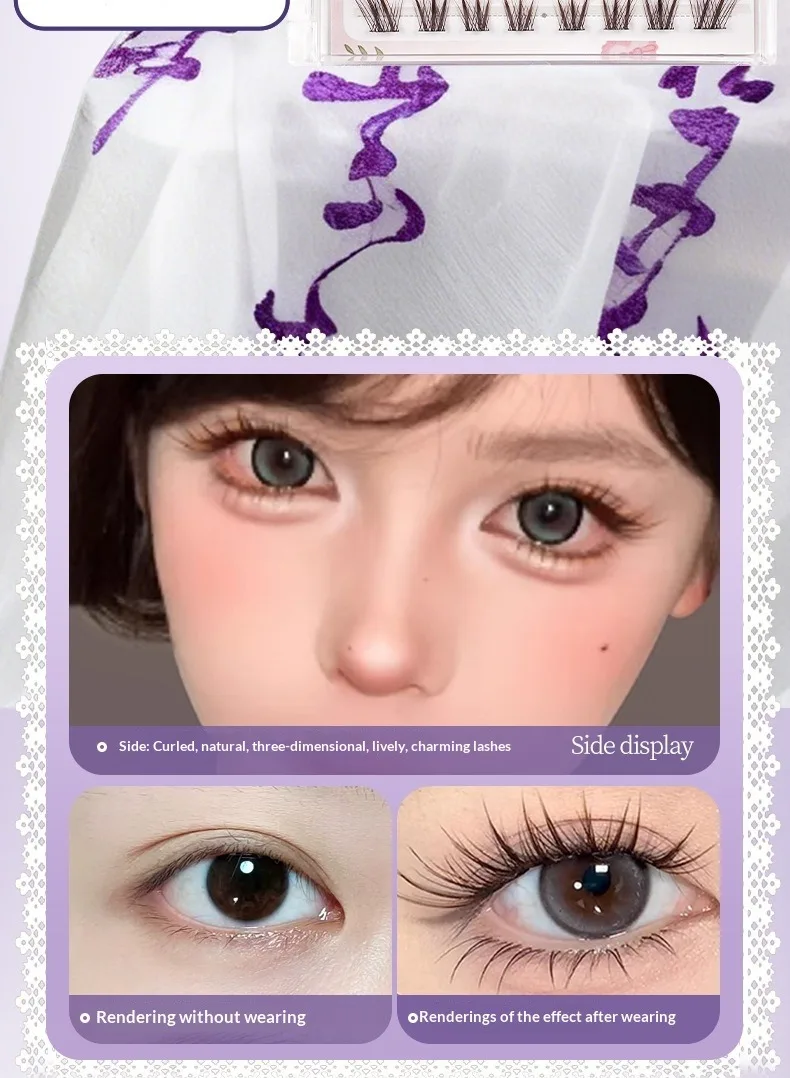 Kleberlose Fuchsauge-Falsche Wimpern im chinesischen Stil, selbstklebende natürliche braune schwarze Wimpern, 3D-voluminöse, flauschige, geflügelte Wimpern – Detail 5