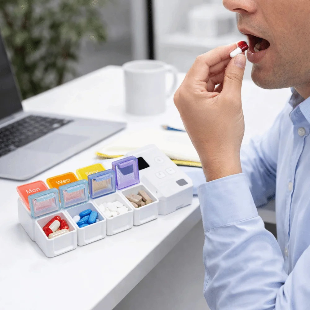 

Large Capacity Smart Pill Case Reminder 7 Lattice Weekly Pill Organizer Colorful Drug Container Supplement Organizer