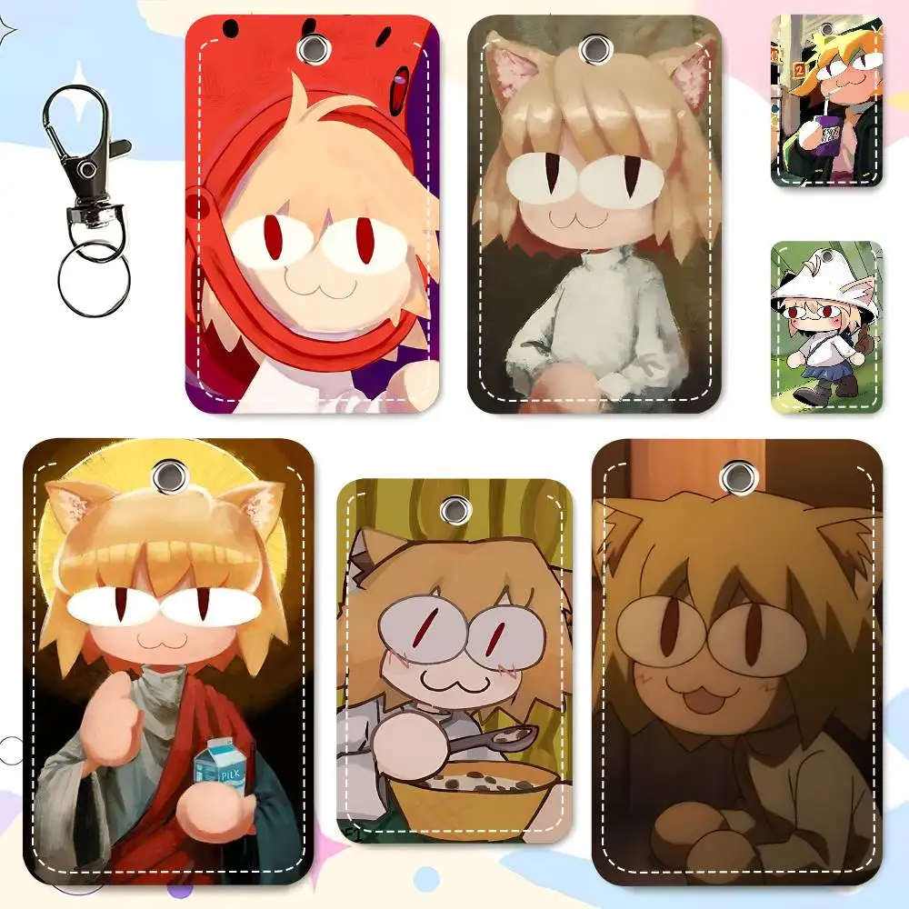 1pc Kawaii Neco Arc Card Case Keychain Access Card Bag Key Tag Ring Leather Card Holder Key Ring Access