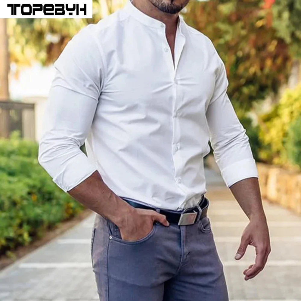 Camisas informales de negocios para hombre, camisa de manga larga, ajustada, para fiesta y diario, tendencia