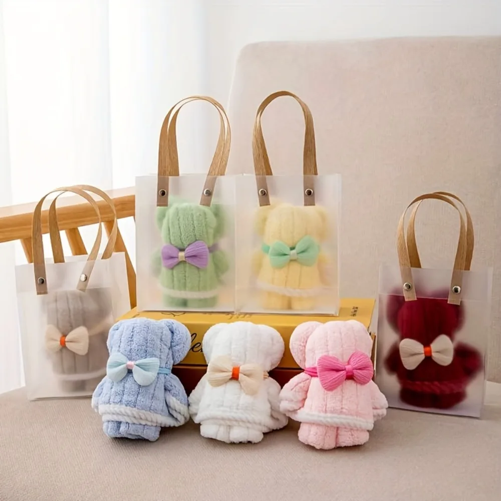 Juego de 5/10 Toallas de Felpa de Coral con Forma de Oso en Caja de Regalo con Bolsa Esmerilada, para Regalos de Boda, Recuerdos de Festivales para Invitados