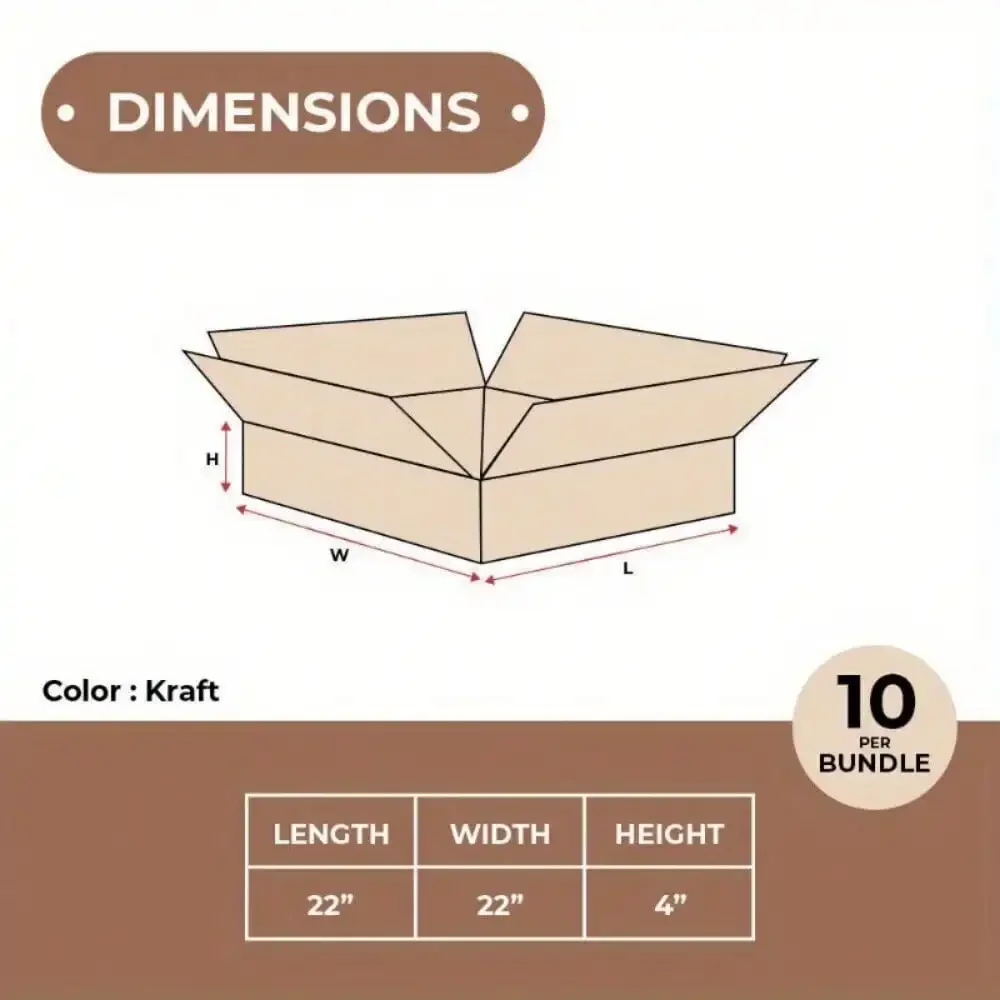 Гофрированные коробки 22 x 22 x 4 дюйма ECT-32, 10 шт., крафт-упаковка