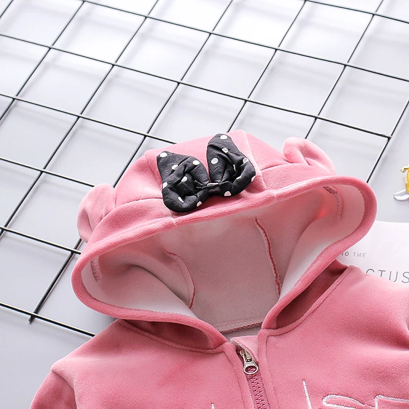 Mädchen Fleece-Bärenohren-Hoodie mit Schleife + Samthose 2-teiliges Set Kinder Warme Winterkleidung – Detail 4