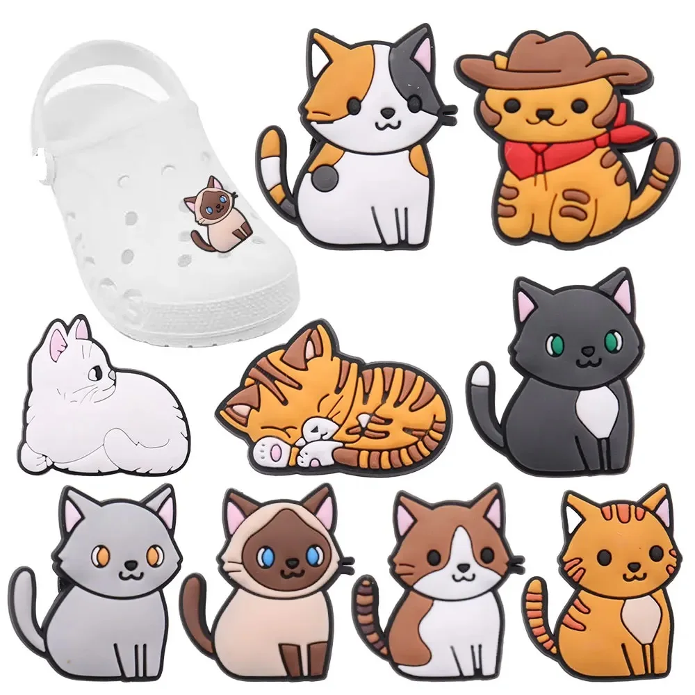 Good Quality 1pcs PVC Shoe Charms Animal Cute Orange Cat White Cat Accessories Kids Shoes Ornament Fit Kids DIY Party Gift