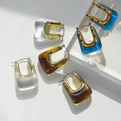 French retro geometric metal resin earrings, versatile and personalized fashionable earrings for women's temperament