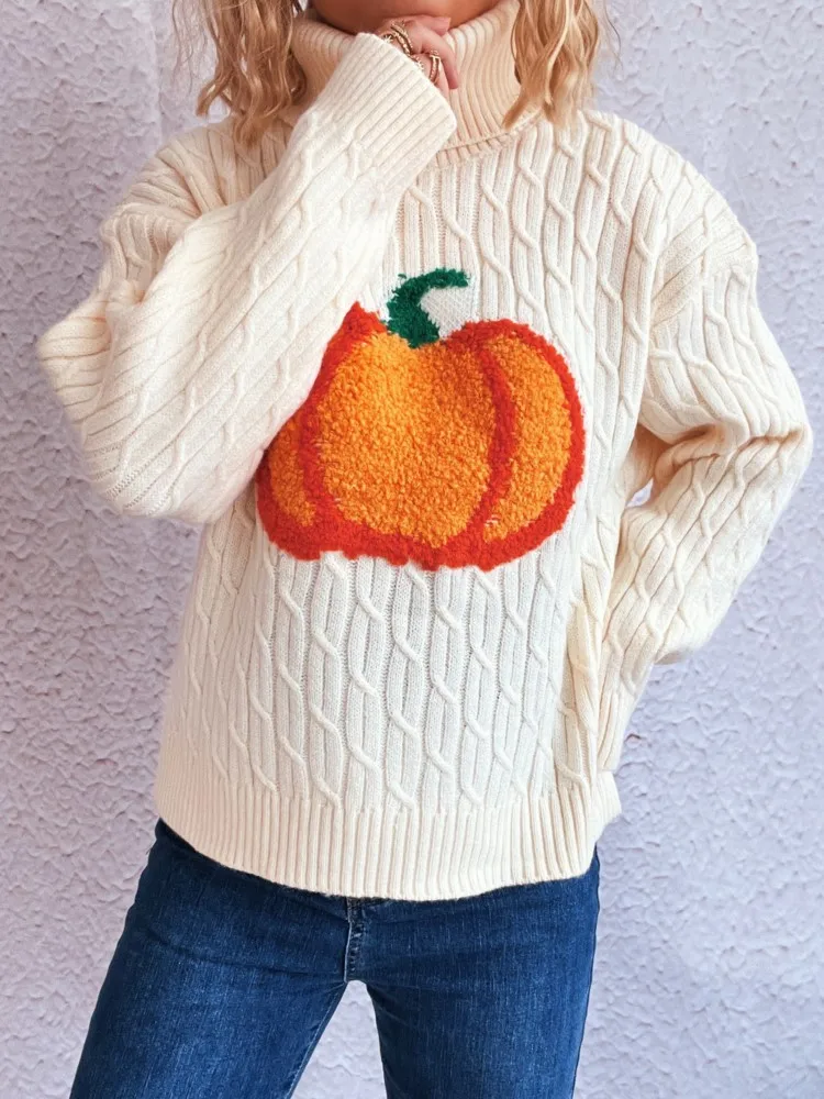 

Turtleneck Pumpkin Knitted Top Casual Fashion Commuter Warm Women's Sweater All-match All-match Loose Simple Style Comfortable