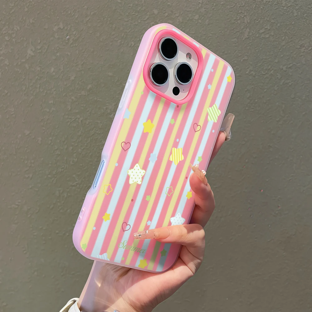 Jelly texture Phone Case For Xiaomi Redmi Note 14 Pro 13 12 11 Pro 5G 15C 13 12 10 Pro Soft Pastel Awning Stripes Stars Cover
