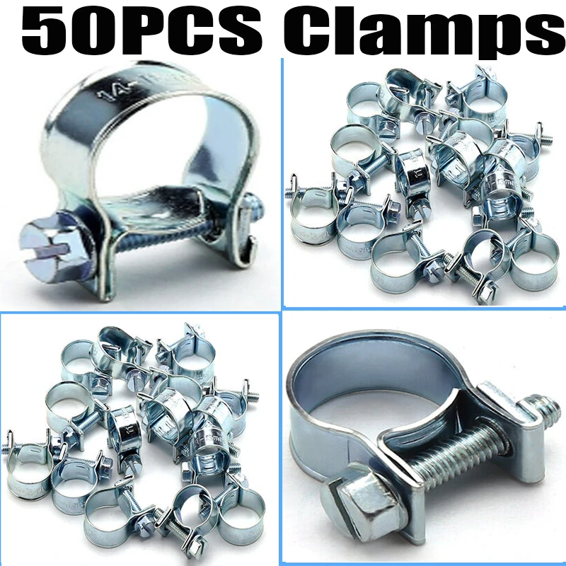 50pcs Hose Clamps 7mm-17mm Mini Clamp Fuel Pipe Clip Air Hose Water Pipe Fuel Silicone Clamps