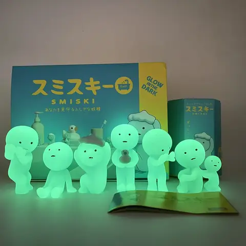 Smiski Bath Series Mystery Cute Noctilucent Blue Doll Action Figures Cartoon Desktop Blind Box Model Gift Doll Toys
