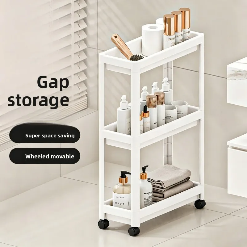 3 Tier Rolling Slim Storage Cart with Wheels Thickened Frame Narrow Gap Organizer for Bathroom Wet Dry Utility 이동식 수납 카트