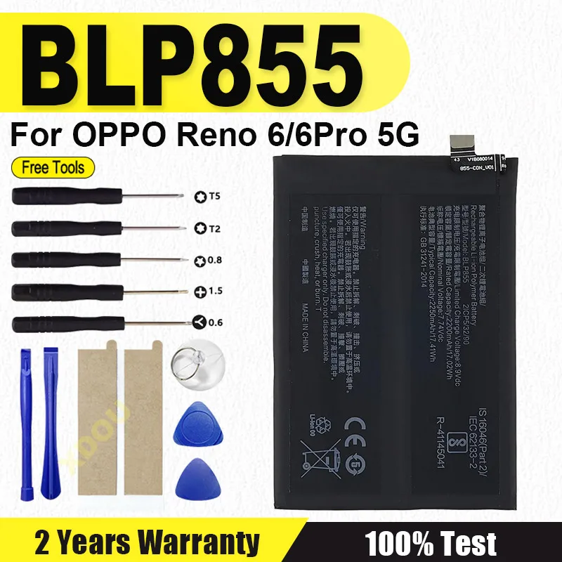 

New BLP855 Battery 4500mAh For OPPO Reno 6 Reno6 Pro 5G Mobile Phone + Free Tools