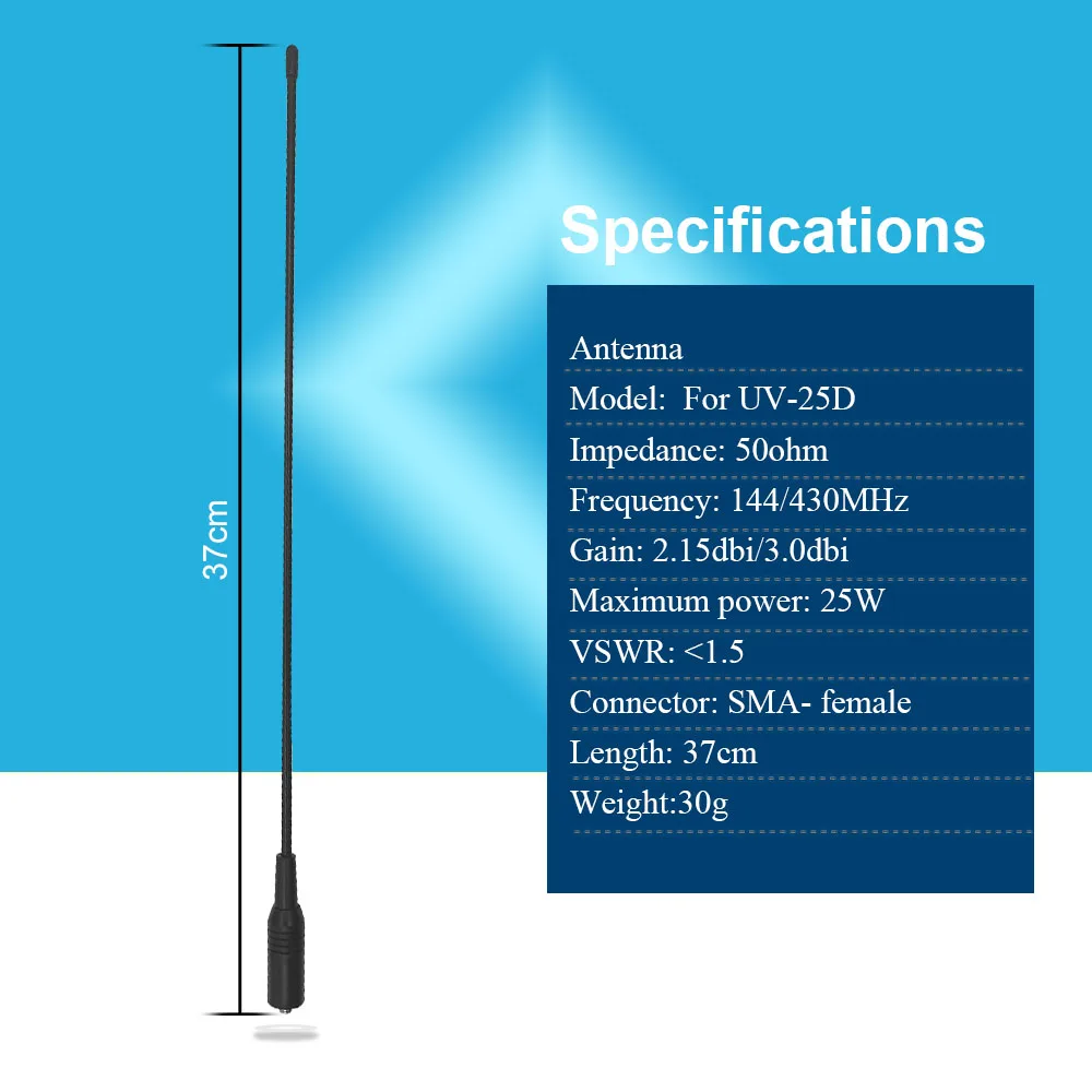 100% Original UV-25D Antenna SMA Famale 50ohm 144/430Mhz Gain (MAX) 2.15dbi/3.0dbi Maximum Power 25W