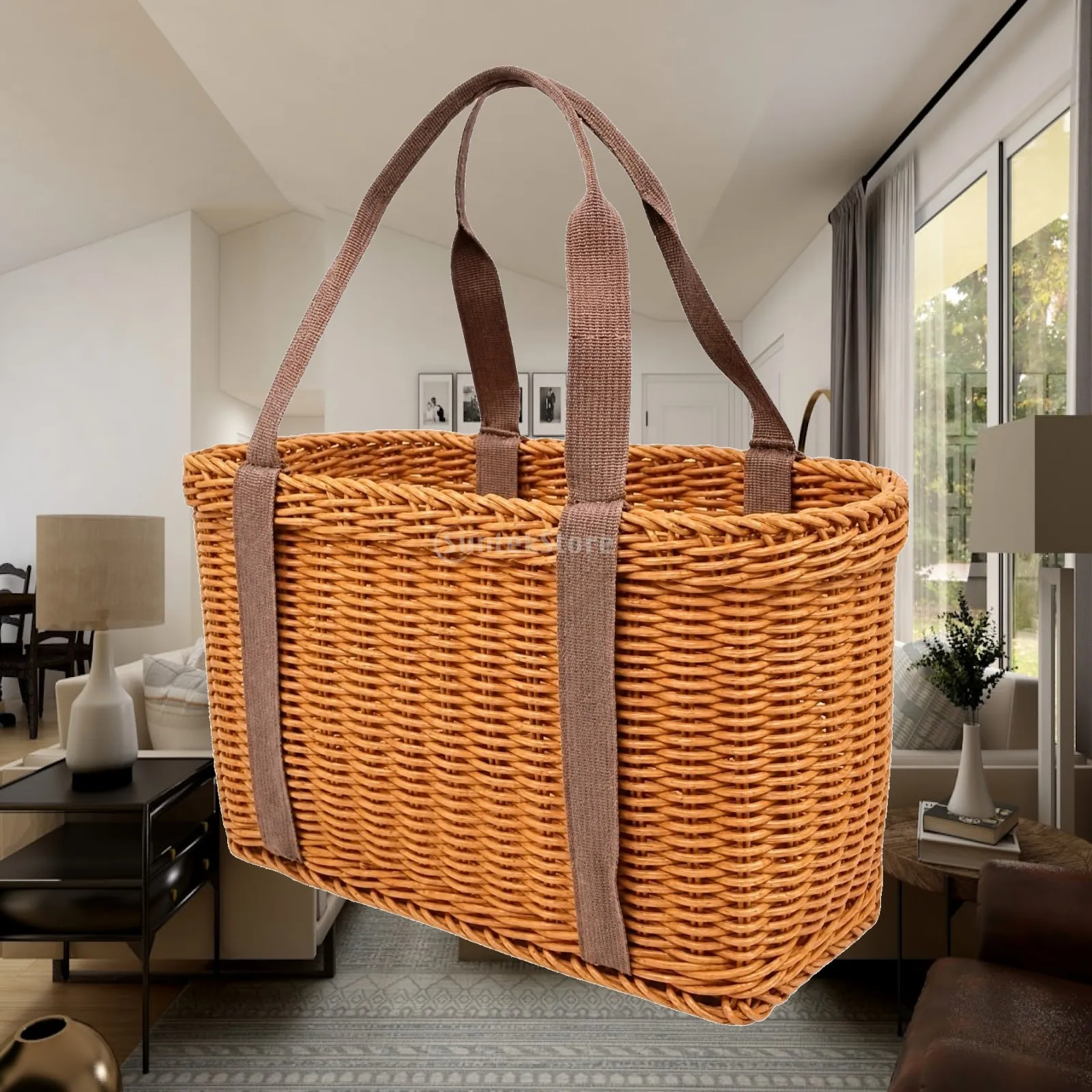 Openleading Market Basket with Material Handles Multipurpose Woven Shopping Basket Portable for Home Storage, Gift Presentation