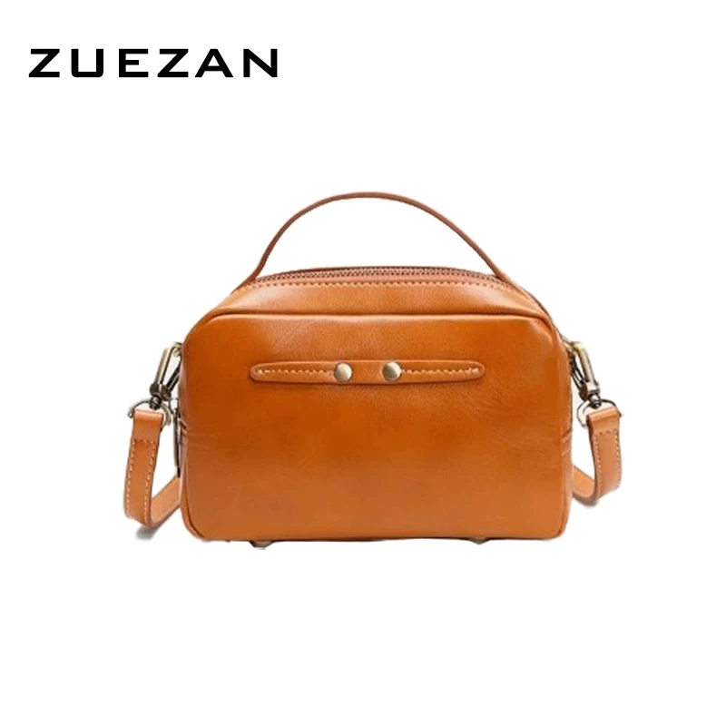 2 Zipper Bags,Vegetable Tanning Leather Bag, Real Cow Skin,Women Genuine Leather Shoulder Bag, Messenger Cross body Bag,D376