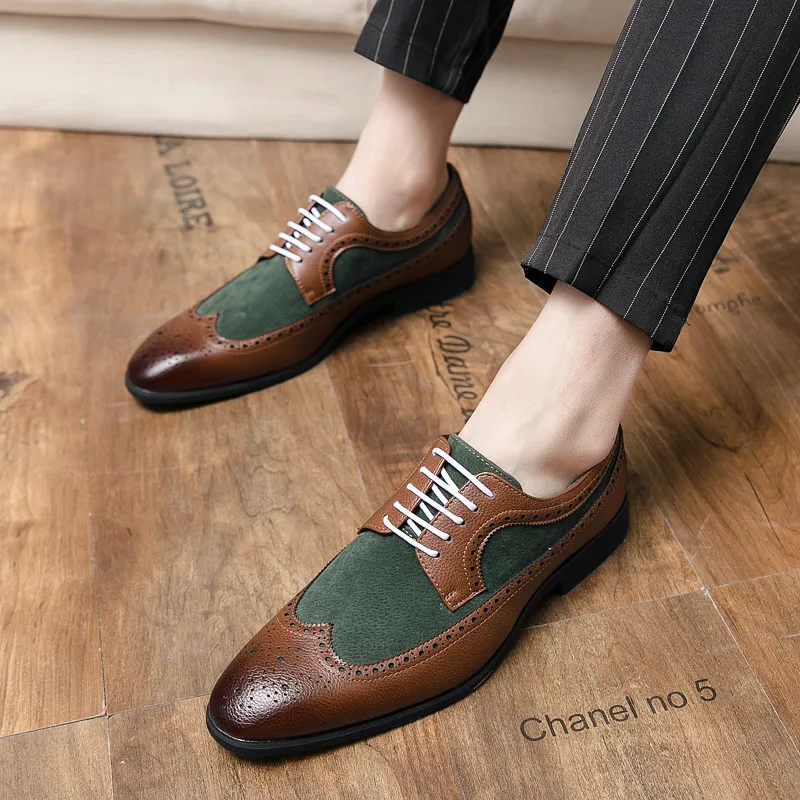 

Men Vintage Block Shoes Black Brown Lace up Business Office High Quality Formal Shoes Gentleman Social Shoes Size 38-48 Men Shoe