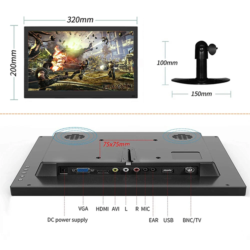 Portable Monitor 13.3 inch 1366x768 TFT Panel LCD Display Secondary Monitor With Remote Control VGA BNC USB For Switch Laptop