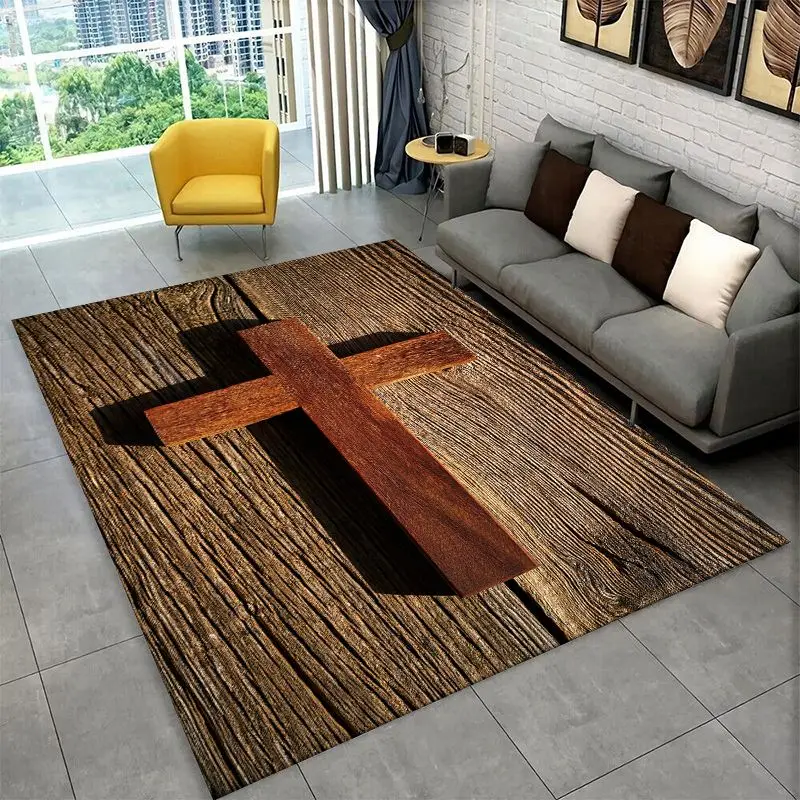 Classic Cross Bible Christian Faith Retro Large Area Rug Non-slip Durable Carpet for Bedroom Living Room Sofa Doormat Home Decor - view 4