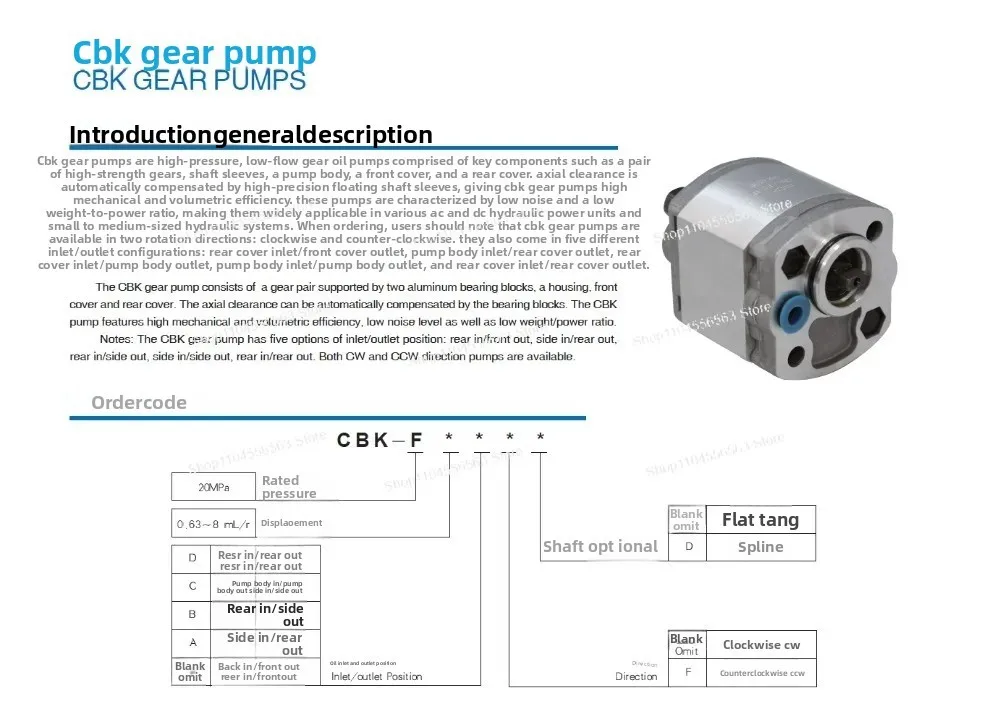 ​ ​ Шестеренчатый насос высокого давления серии CBQ для подъемных платформ — модели CBQ-F2.1B/F3.2B/F4.2B Тип короткого вала Боковой порт Вращение по часовой стрелке ​ ​