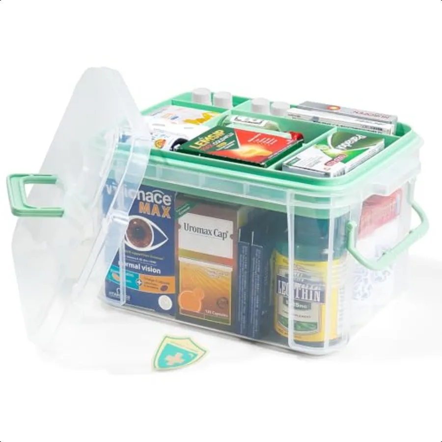 

15qt Clear Medicine Organizer Storage Box with Tray Plastic First Aid Box Empty Thickened Medicine Container Chest Multipurpose