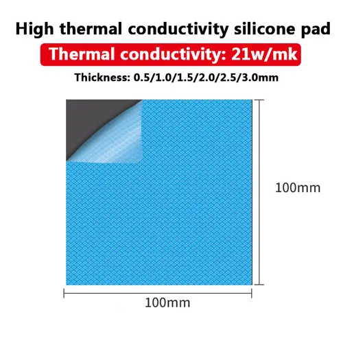 Almohadilla térmica de conductividad térmica, disipador térmico de CPU de alta calidad, almohadilla de silicona conductora de refrigeración, 21W/mK, 100x100mm